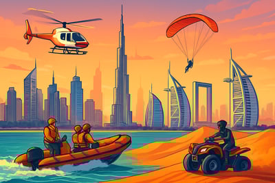 Dubai cityscape with iconic landmarks and adventure tours