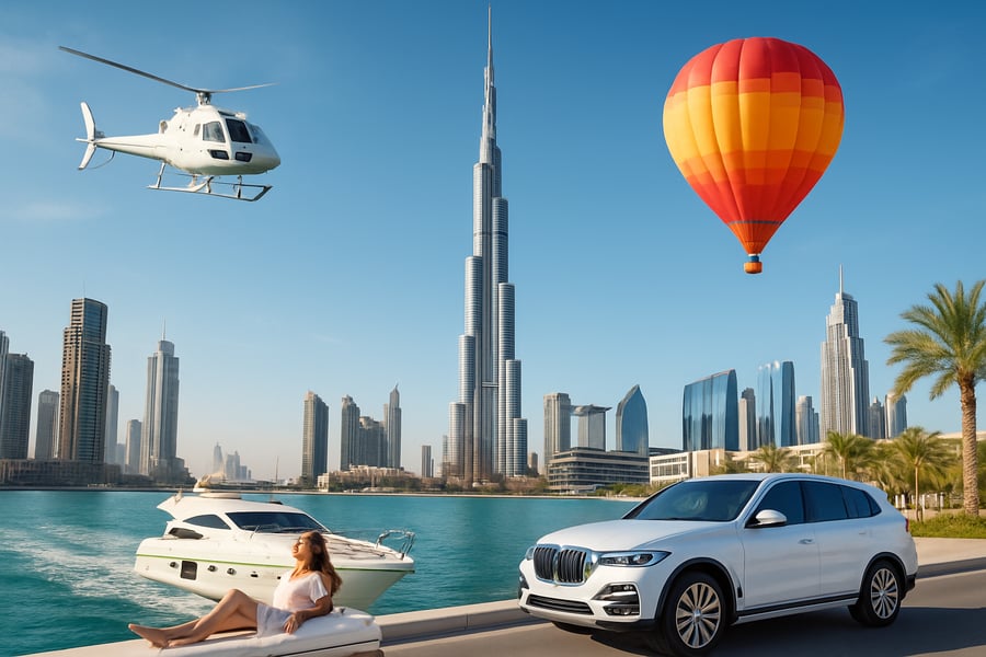 Dubai skyline with Burj Khalifa and luxury travel experiences