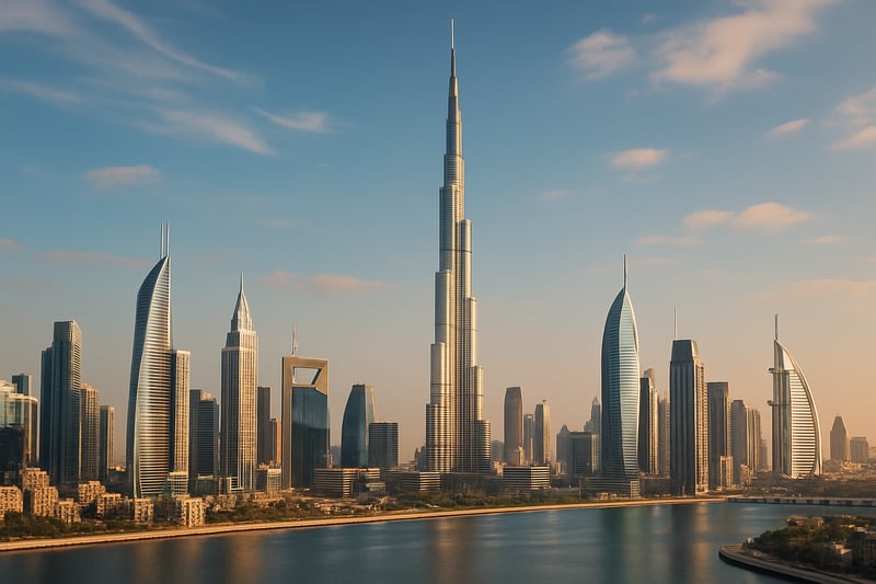 Dubai skyline with iconic landmarks and modern architecture